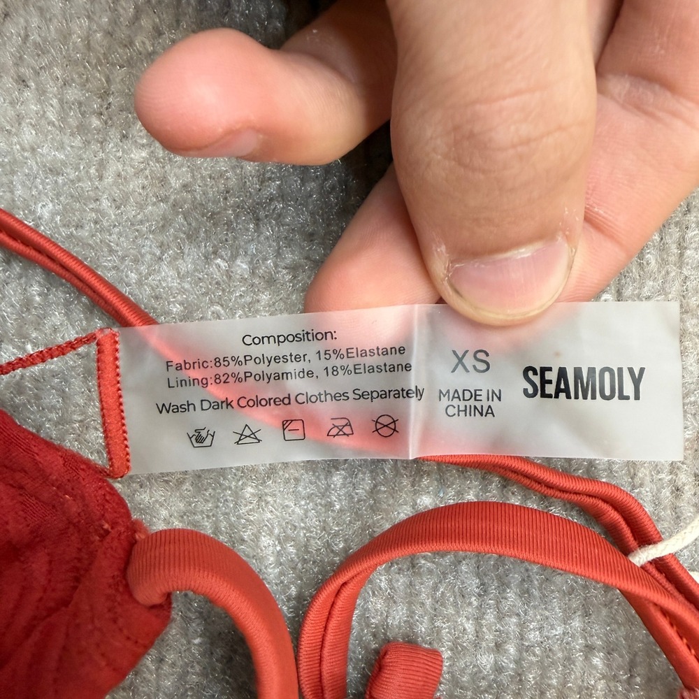 MSRP $46 seamoly Women's XS Red Bikini Set Ribbed Beaded Adjustable Spaghetti - Picture 11 of 11